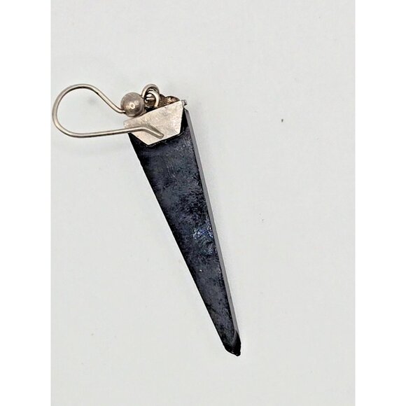 Art Deco Onyx and sterling Hook Earrings 2 inches long - Picture 8 of 9